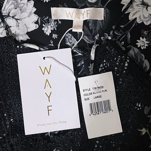 NEW Wayf Posie Strappy Camisole Black Ivory Floral Lace Strappy Cutout Tank Top - Picture 10 of 10